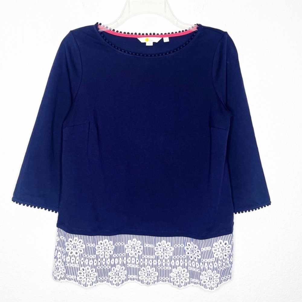 Boden Jersey Broderie Eyelet Overlay Blouse - Picture 9 of 12